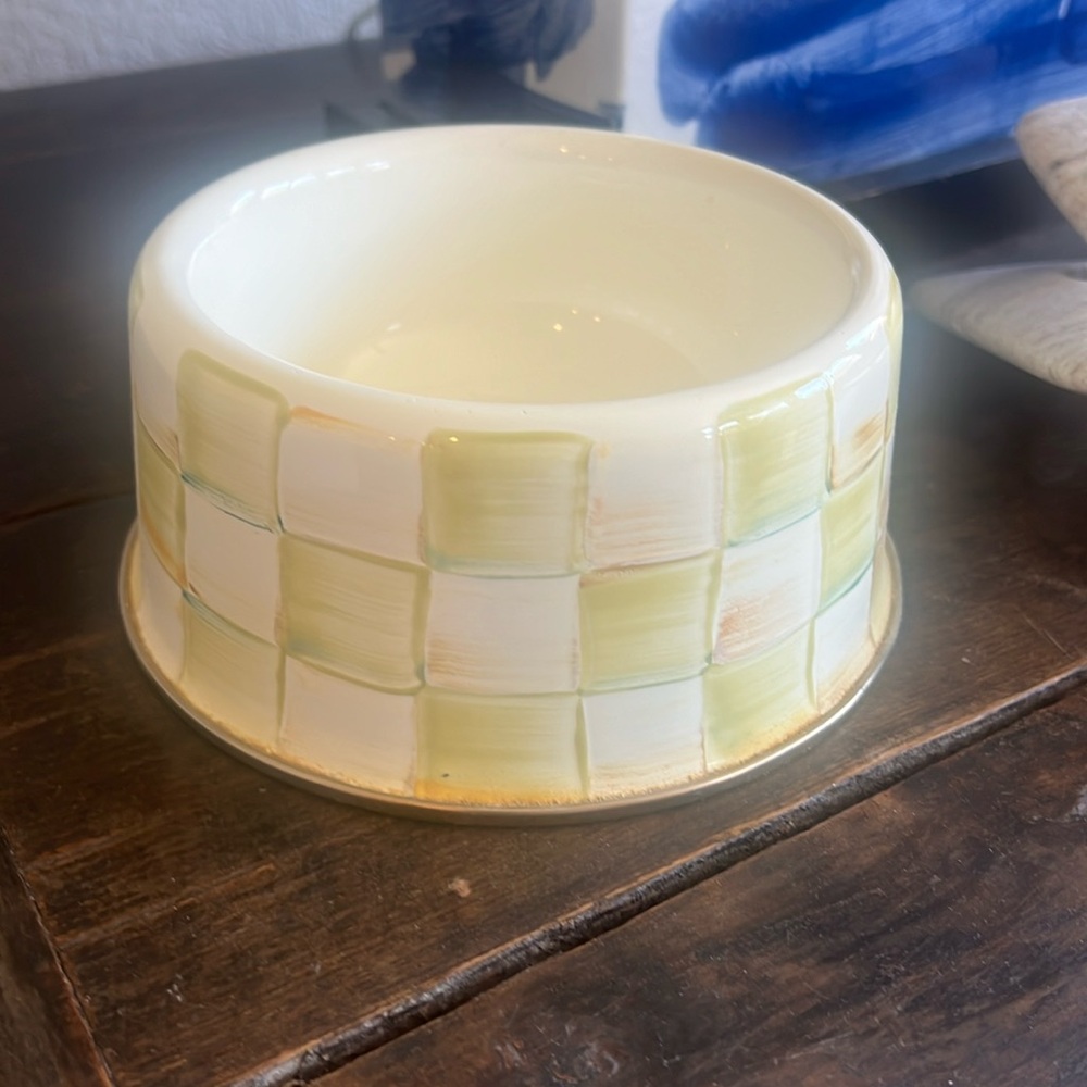 Mackenzie-Childs Medium Dog Bowl - Parchment Check